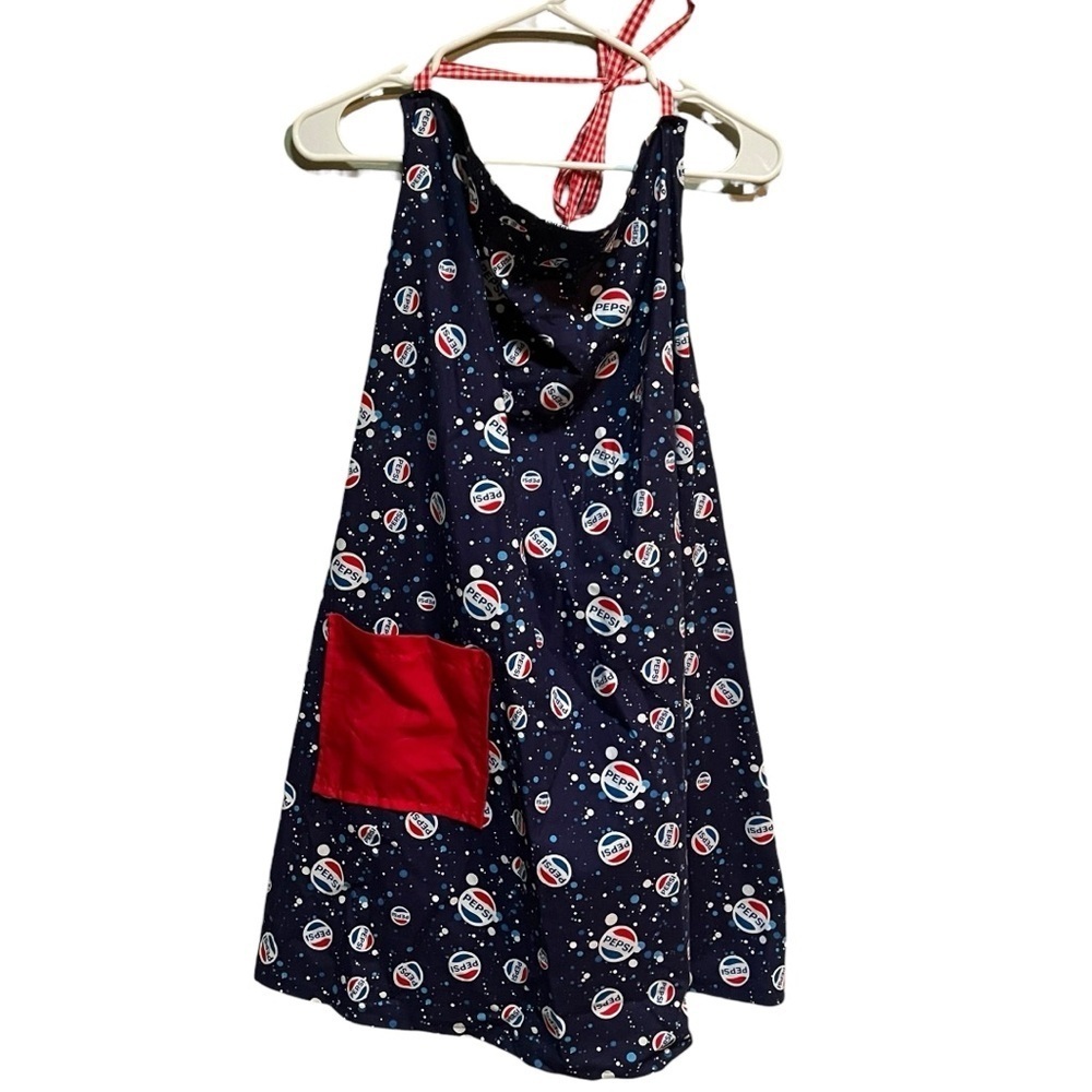 Handmade Apron Pepsi Cola Blue White Red Pocket Tie Back